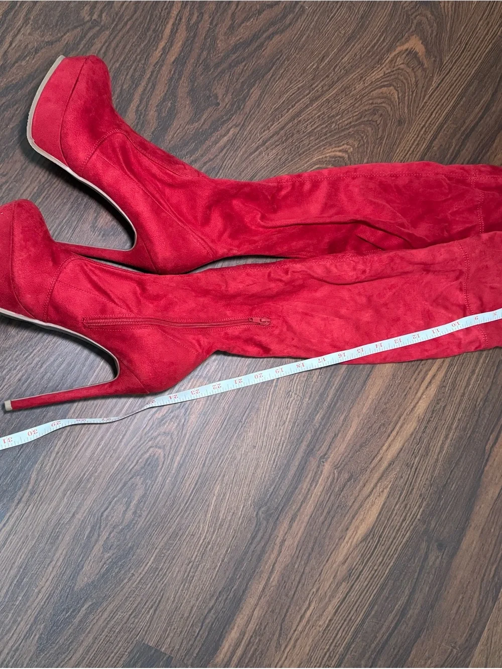 Fashion Nova Red Over-the-Knee Platform Stiletto Boots